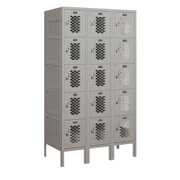 Salsbury Industries 5 Tier Box Vented Locker, 36"Wx66"Hx18"D, 15 Door, Gray, Unassembled 75358GY-U - main